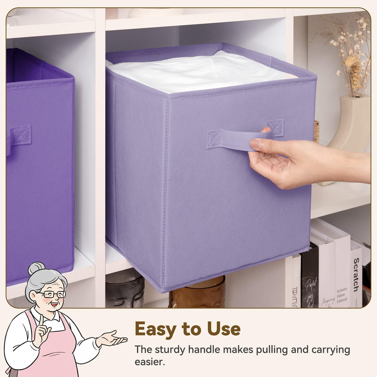 GRANNY SAYS 11in cube storage bin, purple gradient folded flat for easy cleaning