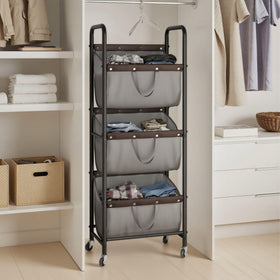 GRANNY SAYS 3-tier sorter side view shows roomy capacity for laundry.
