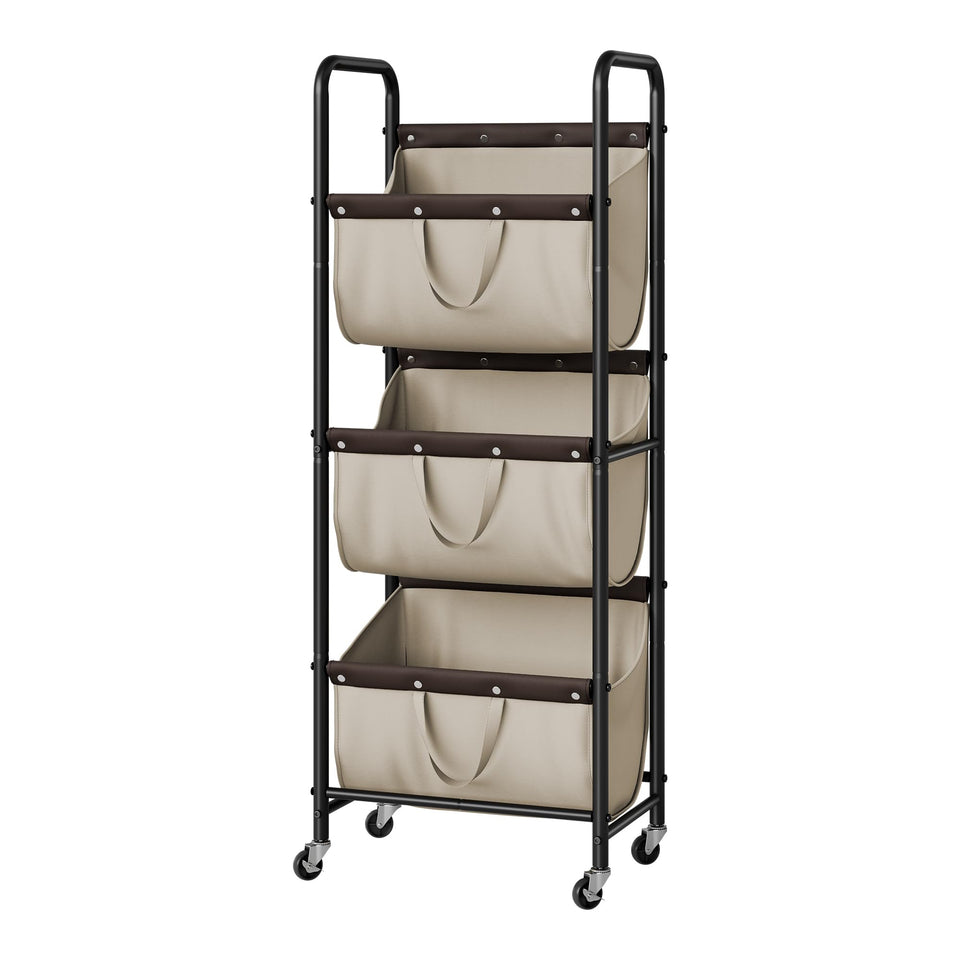 GRANNY SAYS 3-tier laundry sorter with wheels improves organization in small spaces.
