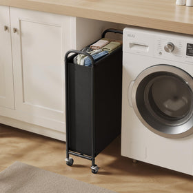 GRANNY SAYS 80L slim hamper brakes view, secure during loading