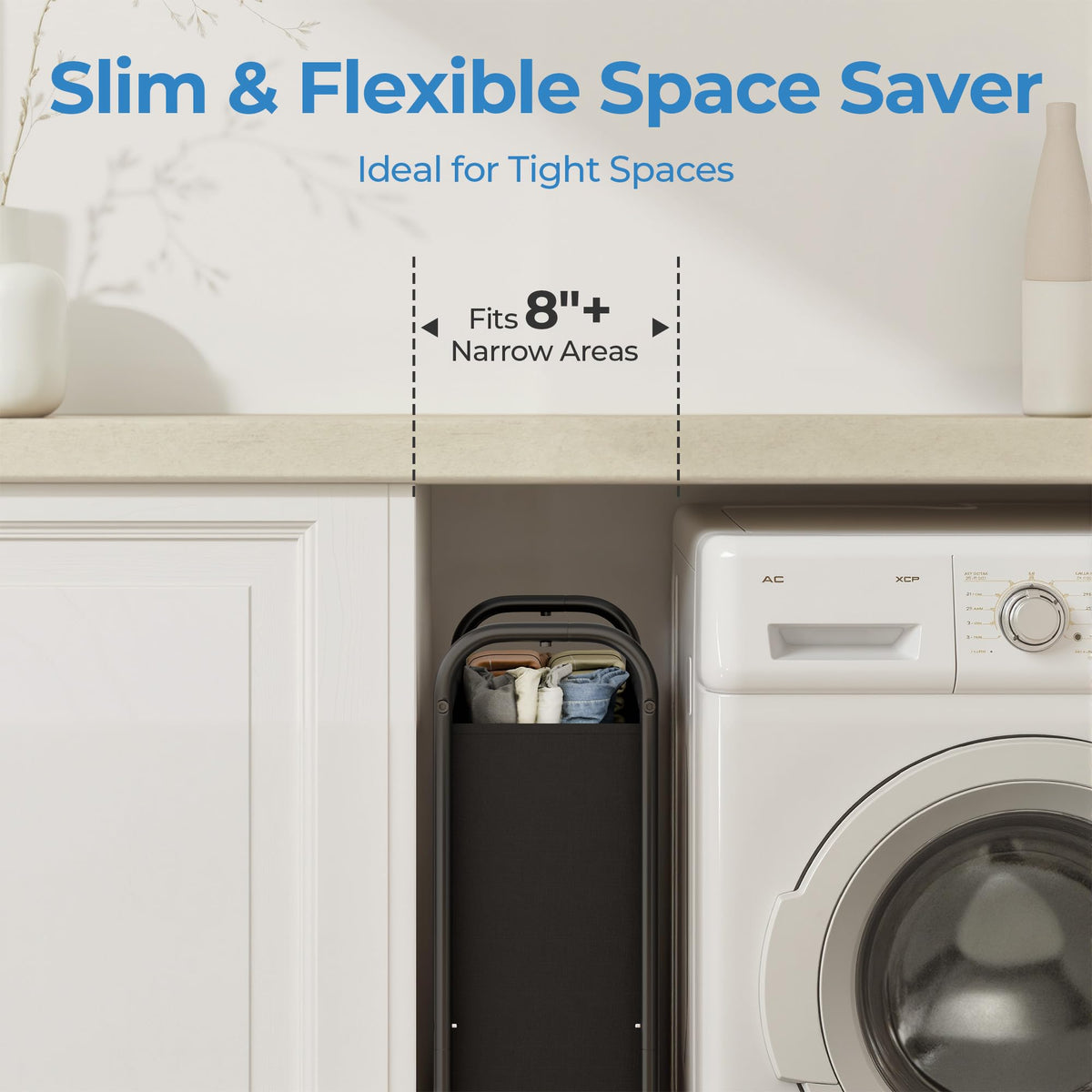 GRANNY SAYS 80L slim hamper wheels closeup, smooth, silent mobility