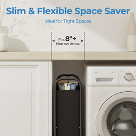 GRANNY SAYS 80L slim hamper wheels closeup, smooth, silent mobility
