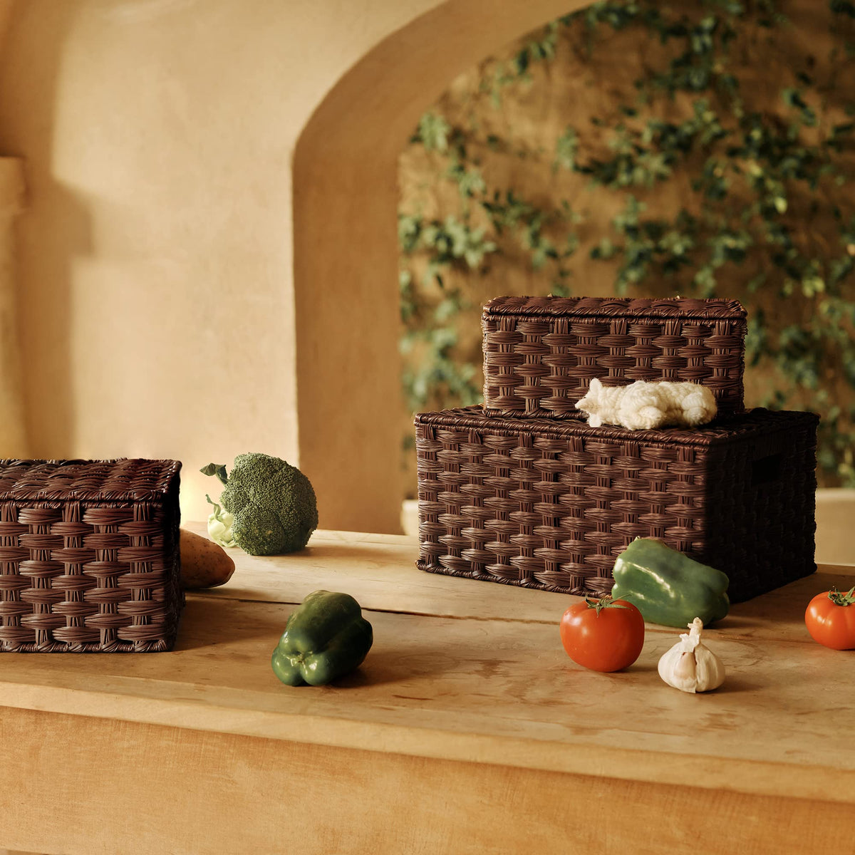 GRANNY SAYS baskets on countertop for neat everyday storage