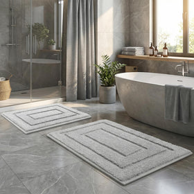 GRANNY SAYS geometric-pattern bath rug in gray shows decorative style