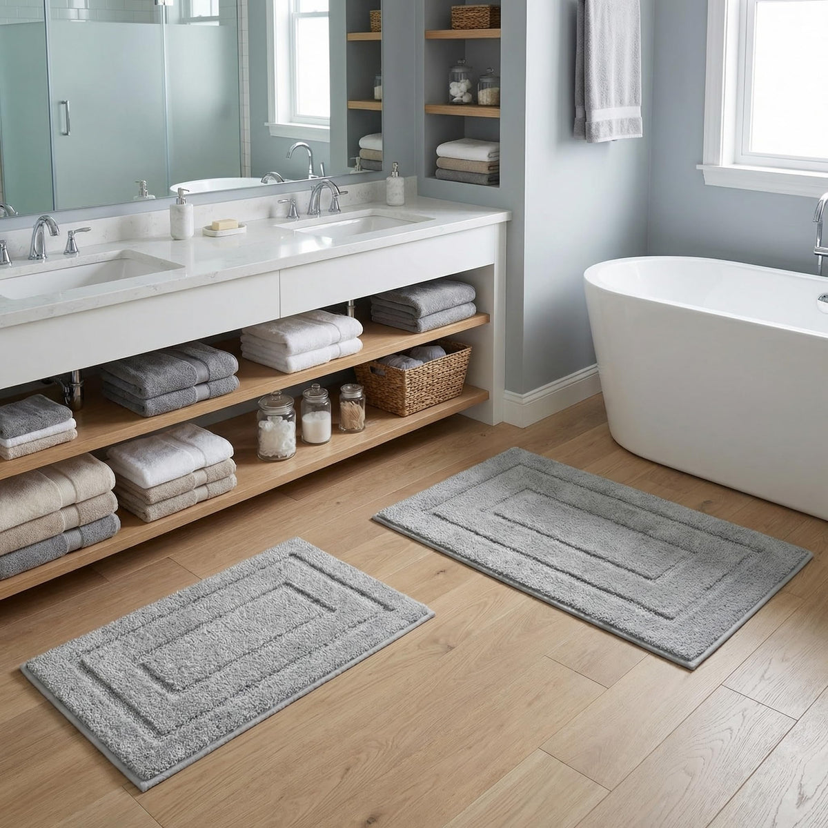 GRANNY SAYS gray bath mat absorbs moisture quickly for dry bathroom floors