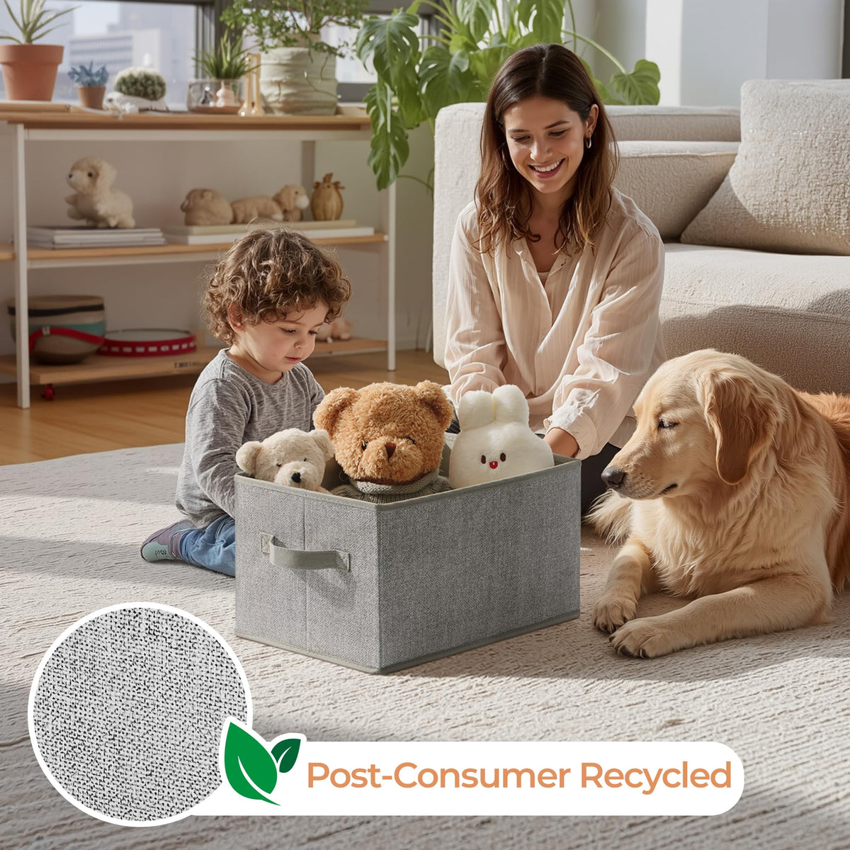 GRANNY SAYS gray bin with sturdy base supports stable storage.