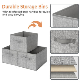 GRANNY SAYS gray fabric bin shows two handles for easy pulling from shelves.