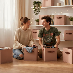 GRANNY SAYS cube-shelf-fit storage bin neatly anchors items on a shelf.