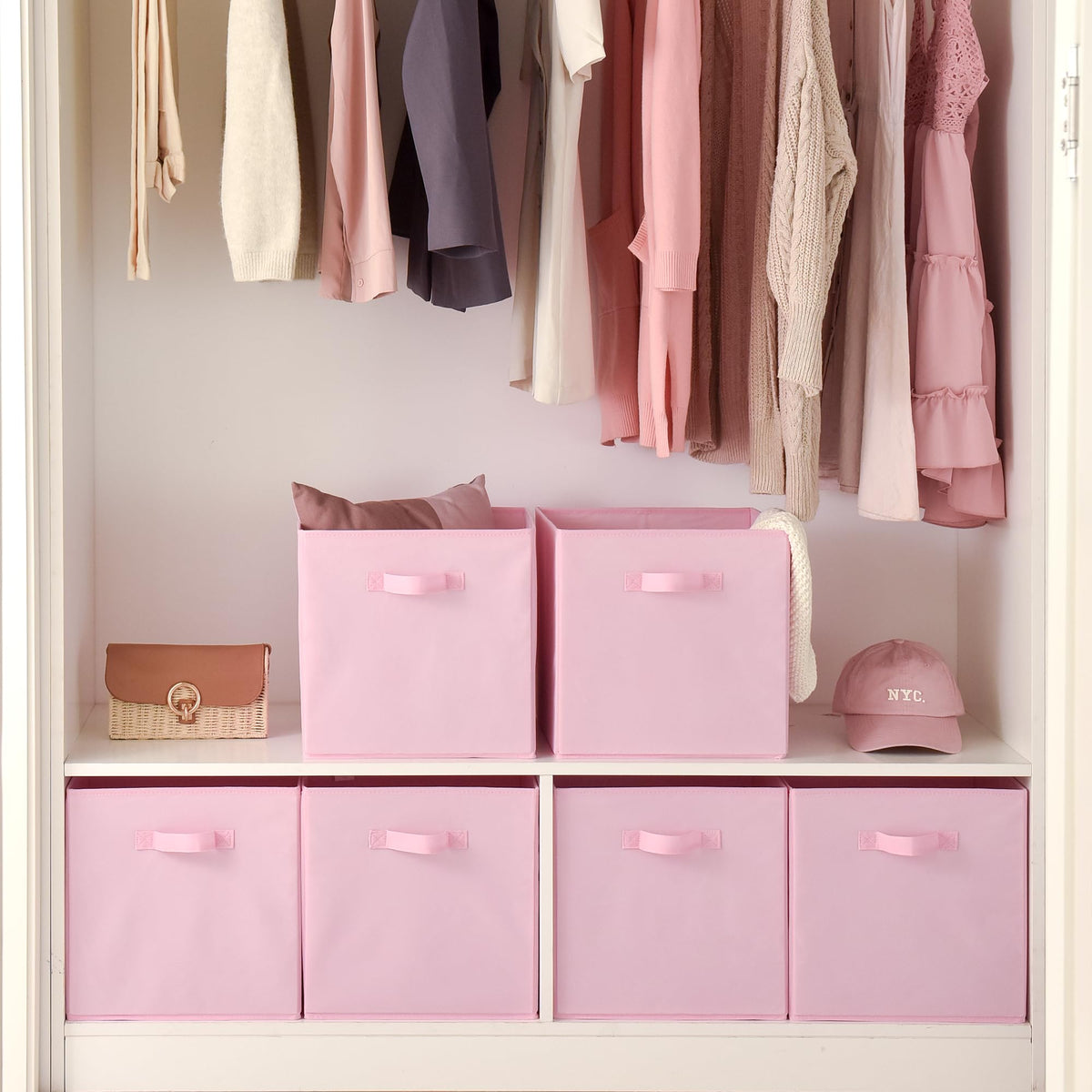 GRANNY SAYS pink cube storage in cabinet illustrating fit