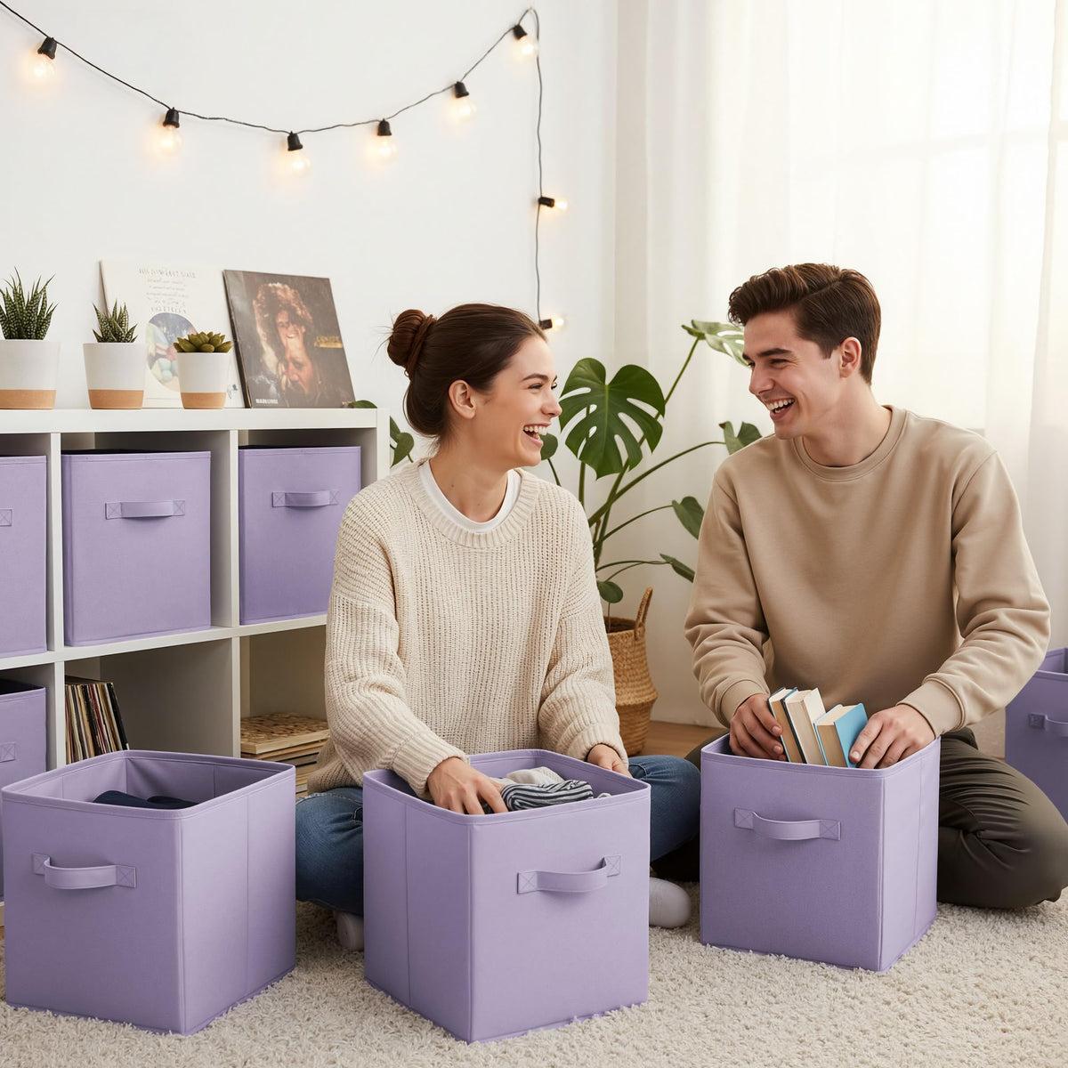 GRANNY SAYS 11-inch lavender cube bin folded flat for easy cleaning.