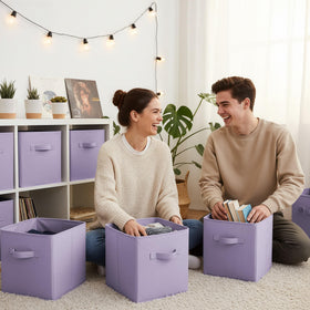 GRANNY SAYS 11-inch lavender cube bin folded flat for easy cleaning.
