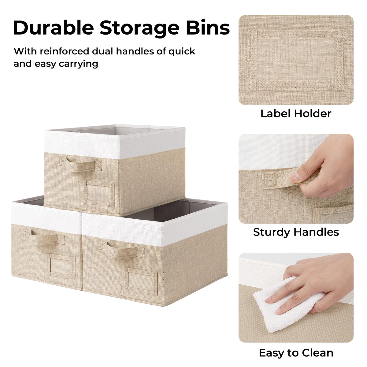GRANNY SAYS fabric bins are easy to clean with a dry cloth.