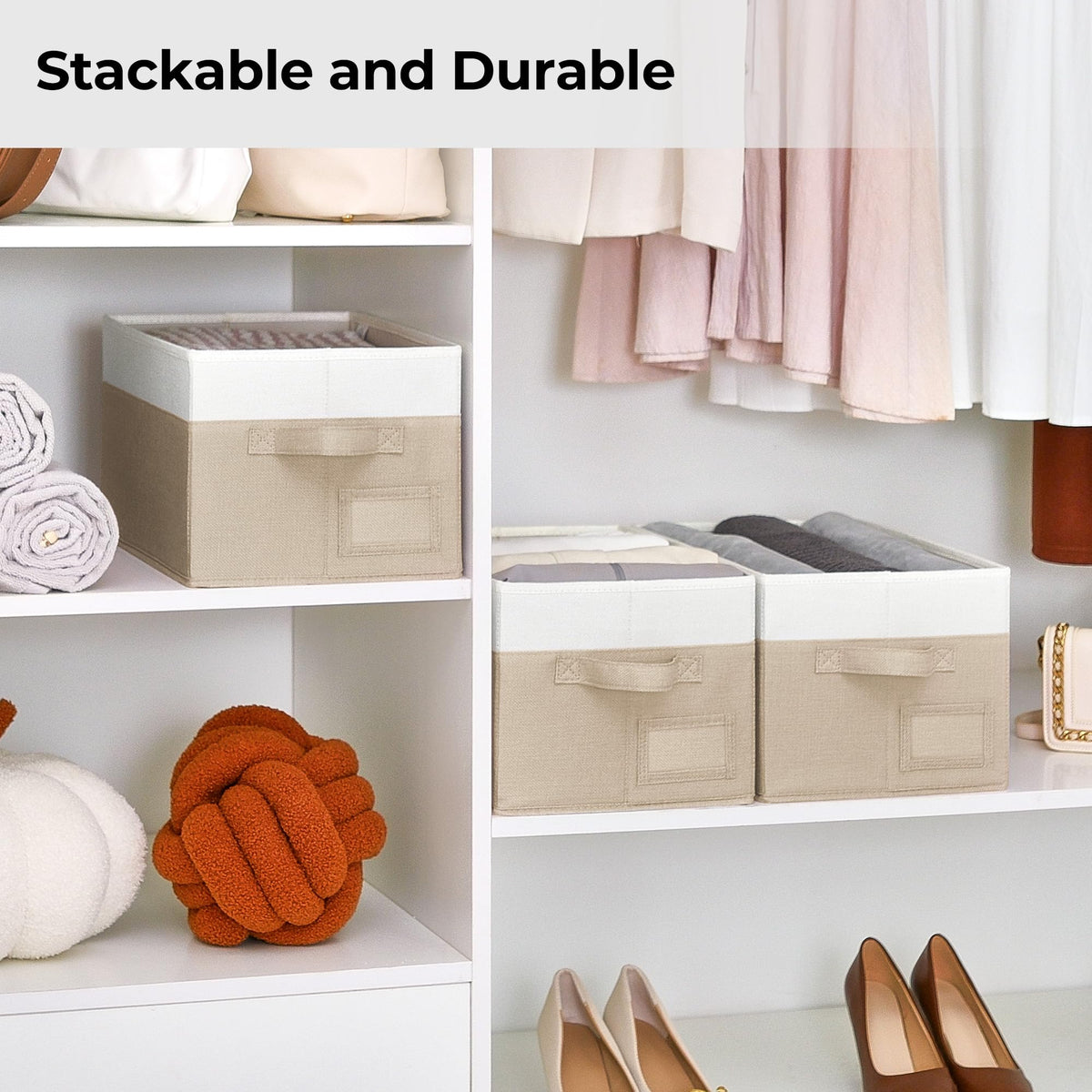 GRANNY SAYS fabric bins showcase khaki and ivory texture for stylish storage.