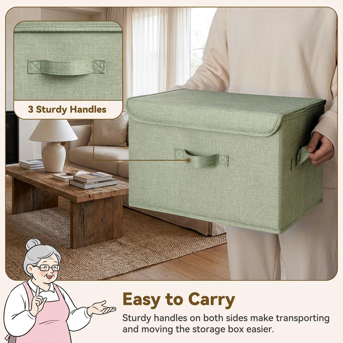 GRANNY SAYS faux linen material storage basket combines durability with a clean look.