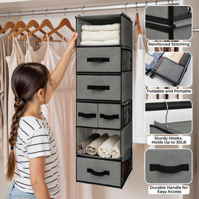 GRANNY SAYS Hanging Closet Organizer with 6 side pockets stores small items