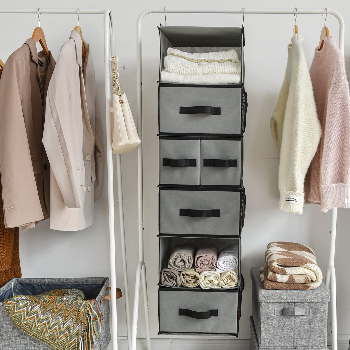 GRANNY SAYS Hanging Closet Organizer uses breathable fabric to help clothes stay fresh