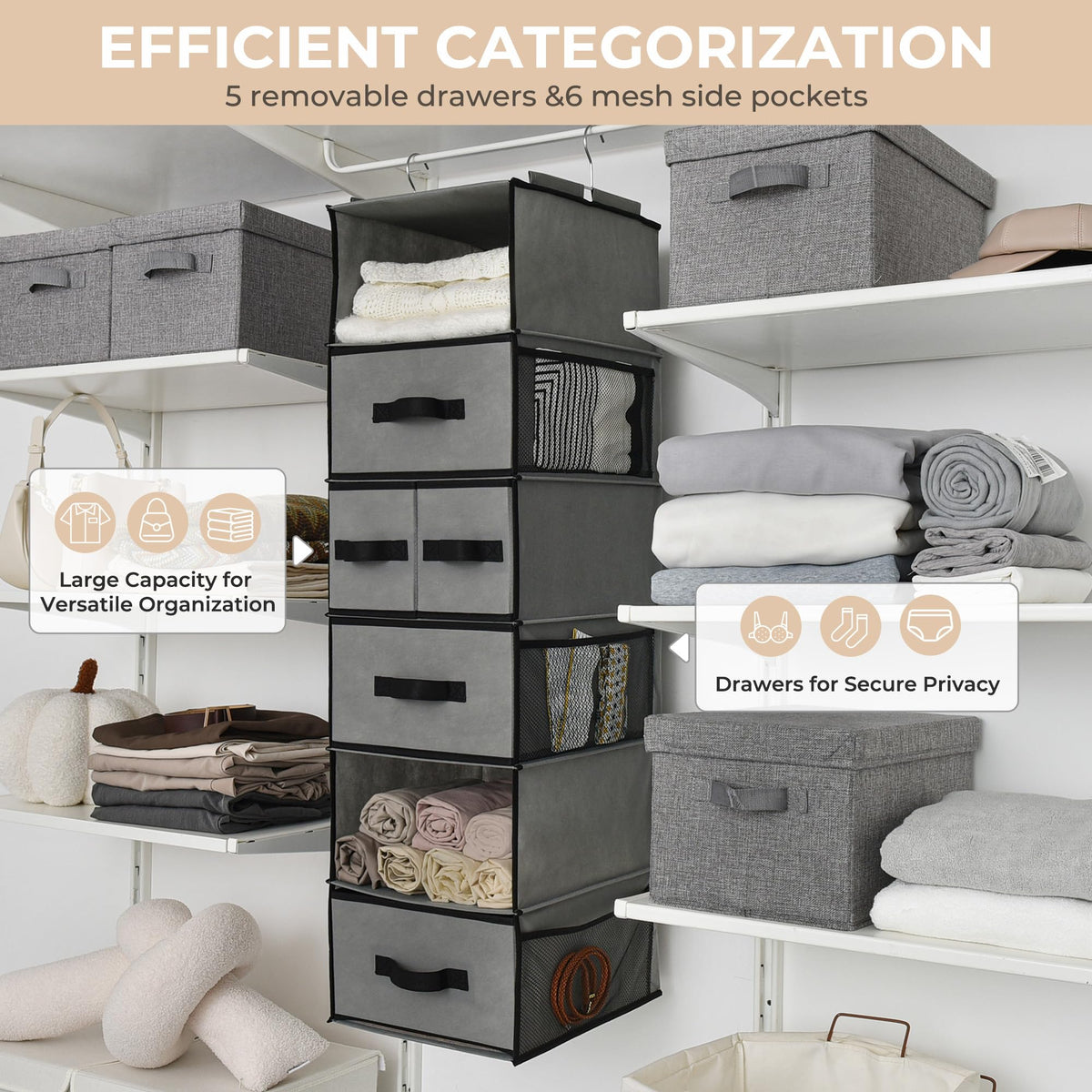 GRANNY SAYS Hanging Closet Organizer folds flat for compact storage when not in use