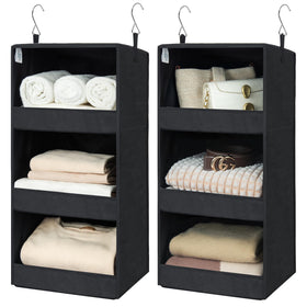 GRANNY SAYS hanging closet shelf with 3 shelves in black for compact closet organization.