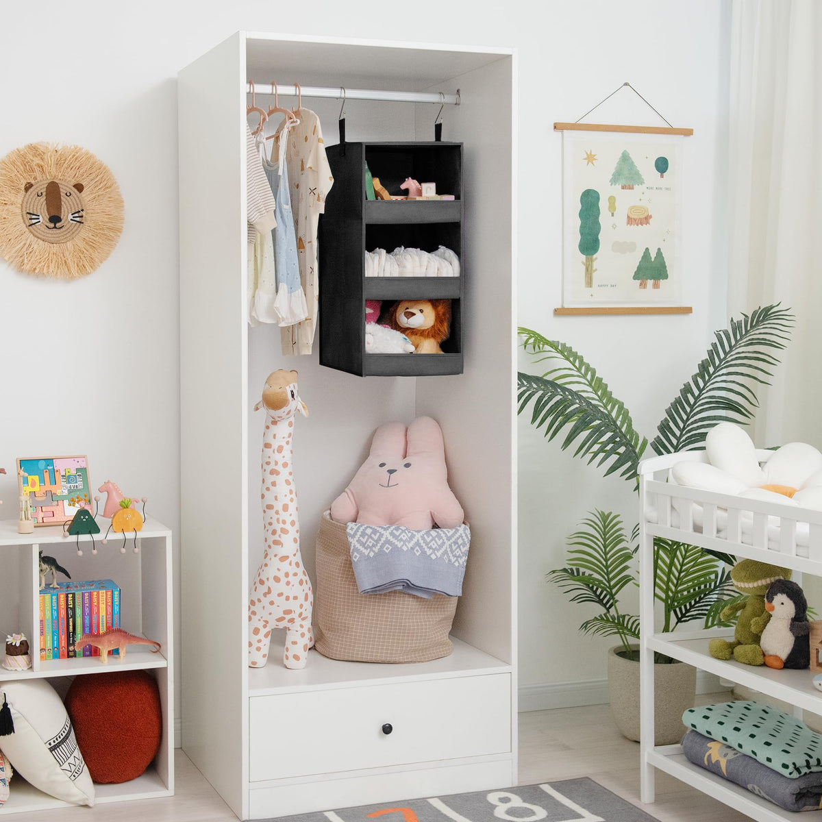 GRANNY SAYS hanging closet shelf dimensions shown: tall and compact for versatile placement.