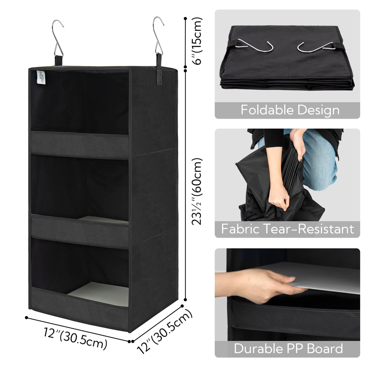 GRANNY SAYS hanging closet shelf folds flat for travel and storage.