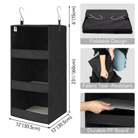 GRANNY SAYS hanging closet shelf folds flat for travel and storage.