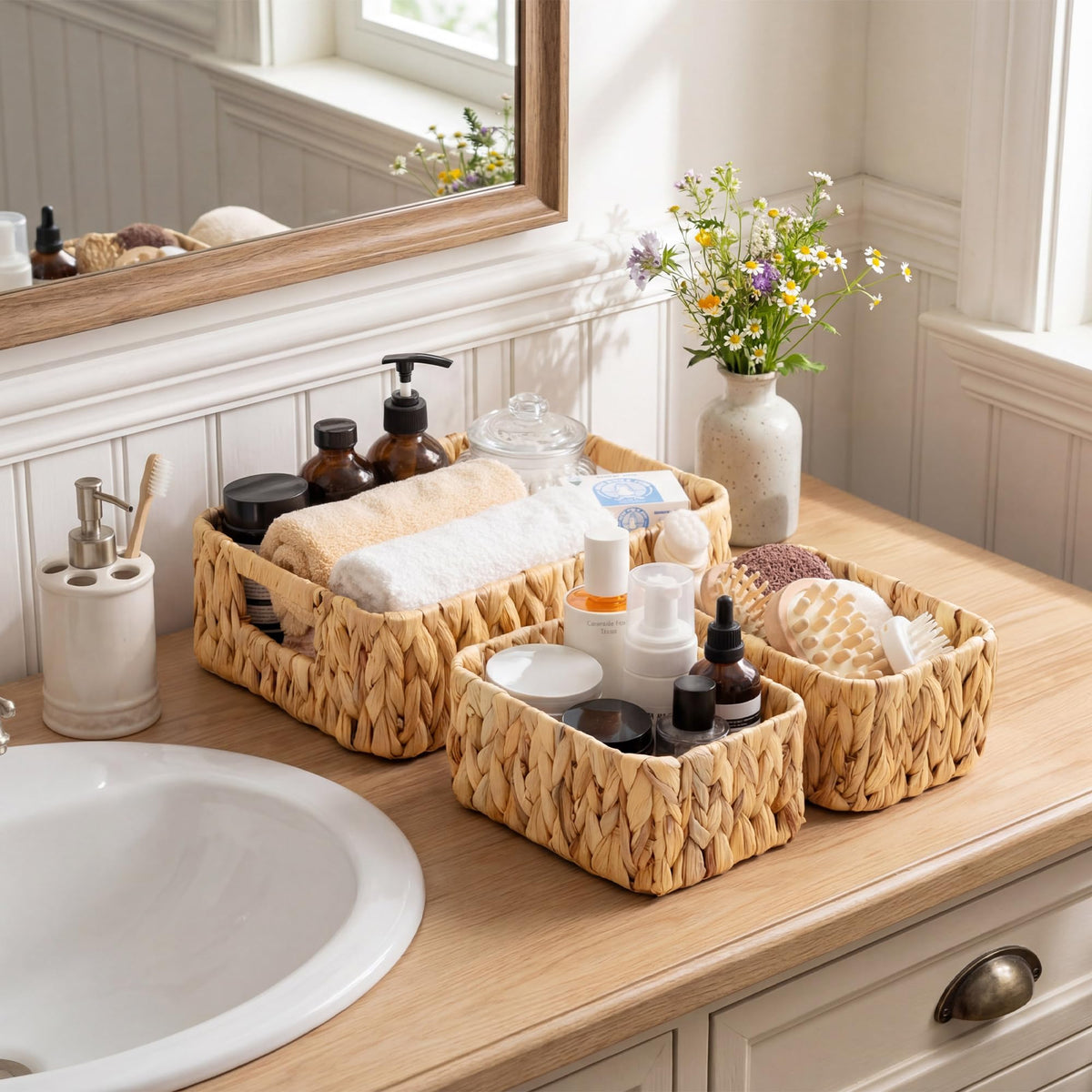 GRANNY SAYS kitchen and pantry baskets improve countertop organization.