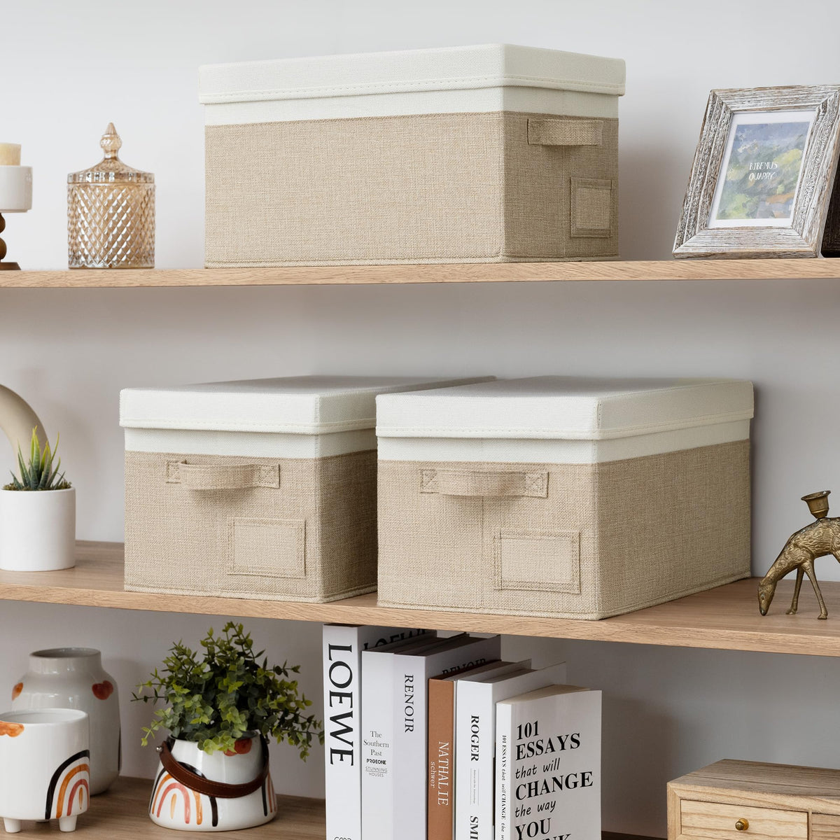 Granny Says linen fabric storage boxes complement home decor.