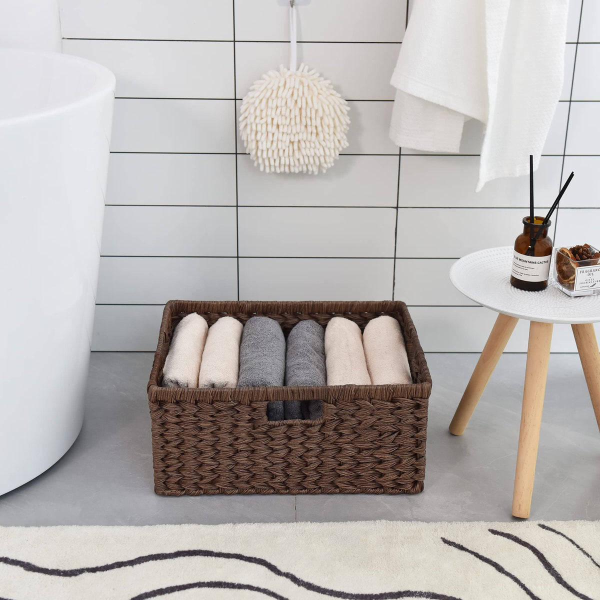GRANNY SAYS easy-clean moisture-resistant basket simplifies organization.