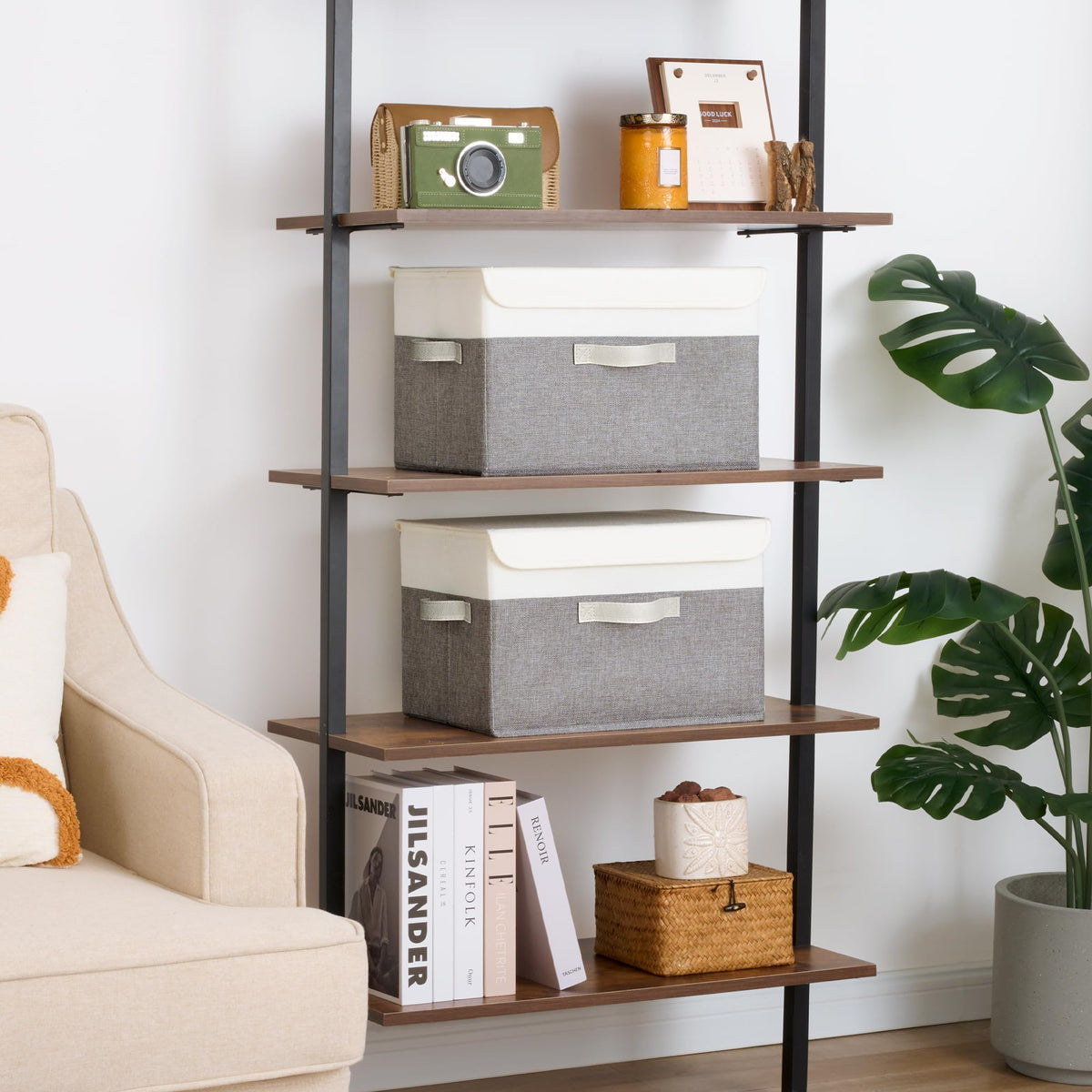 GRANNY SAYS stackable storage box maximizes shelf space in small rooms.