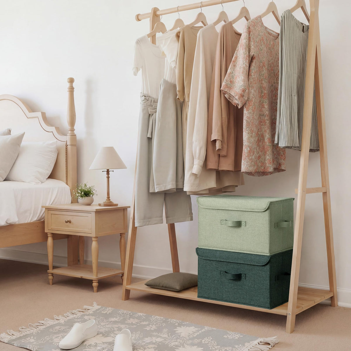 GRANNY SAYS storage basket folded-flat demonstrates easy compact storage when not in use.