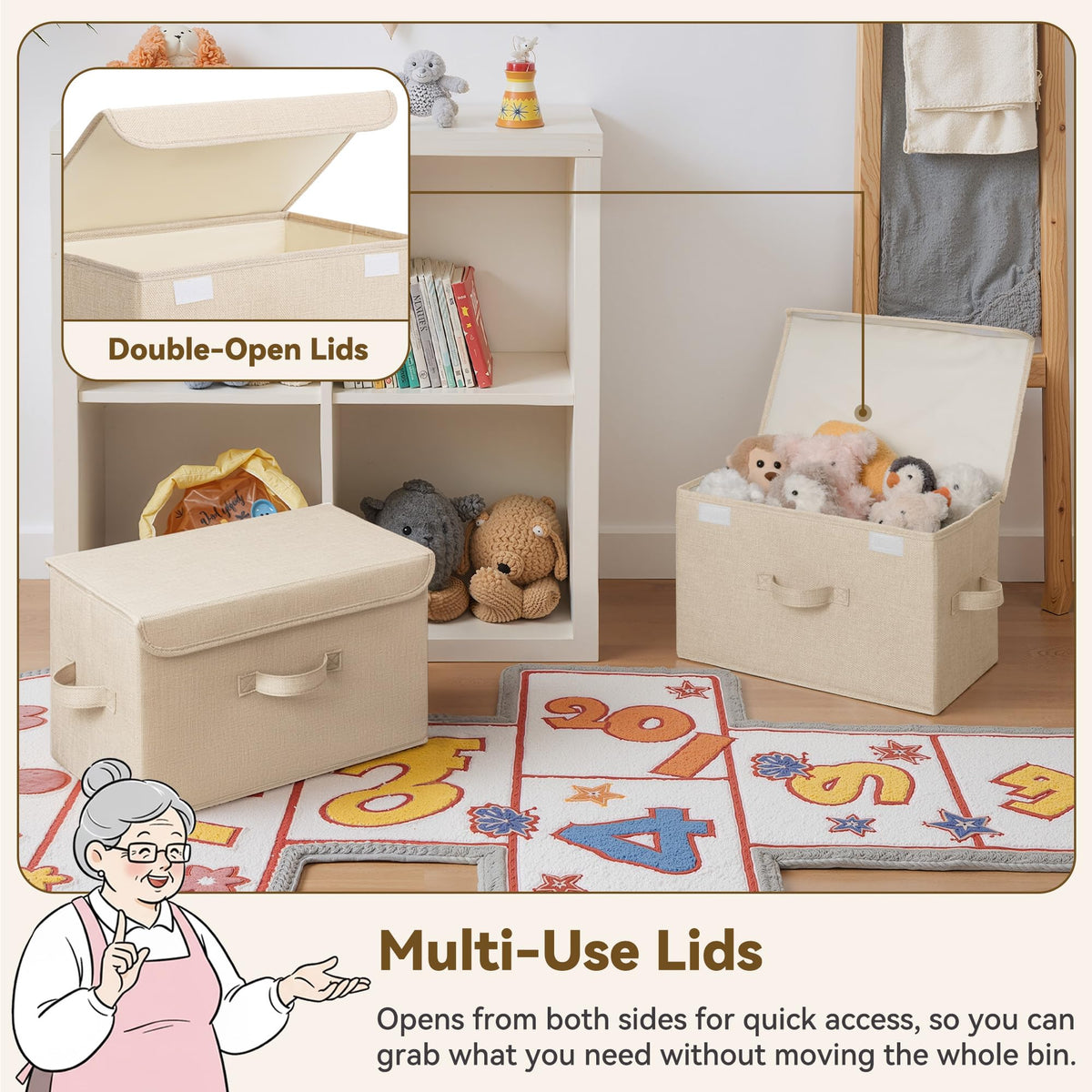 GRANNY SAYS storage basket with three handles offers easy portability.