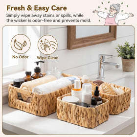 GRANNY SAYS storage baskets for towels and magazines keep spaces neat.