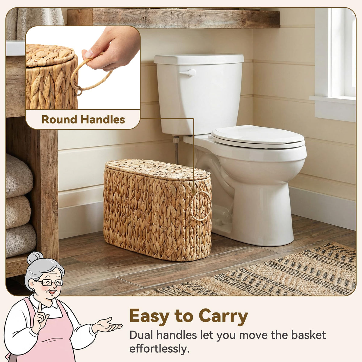 GRANNY SAYS toilet paper basket with lid hides rolls and blocks dust