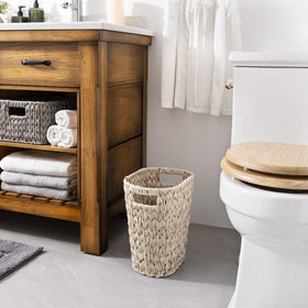 GRANNY SAYS waterproof wicker bin designed for damp spaces and easy cleaning.
