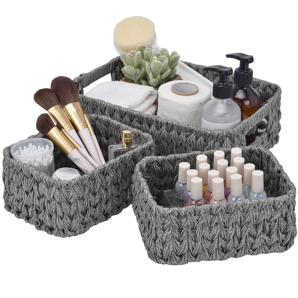 GRANNY SAYS wicker baskets large on a shelf for easy organization.