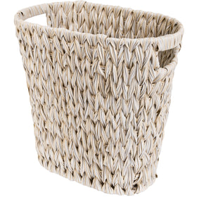 GRANNY SAYS wicker trash can in bathroom with durable weave and large opening.