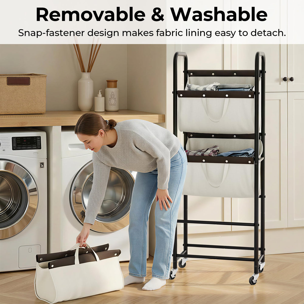 GRANNY SAYS rolling laundry cart; side view shows smooth mobility.