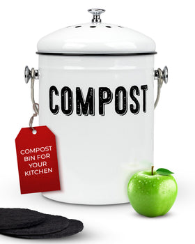 Granrosi countertop compost bin with lid on the kitchen counter, showcasing odor control features.
