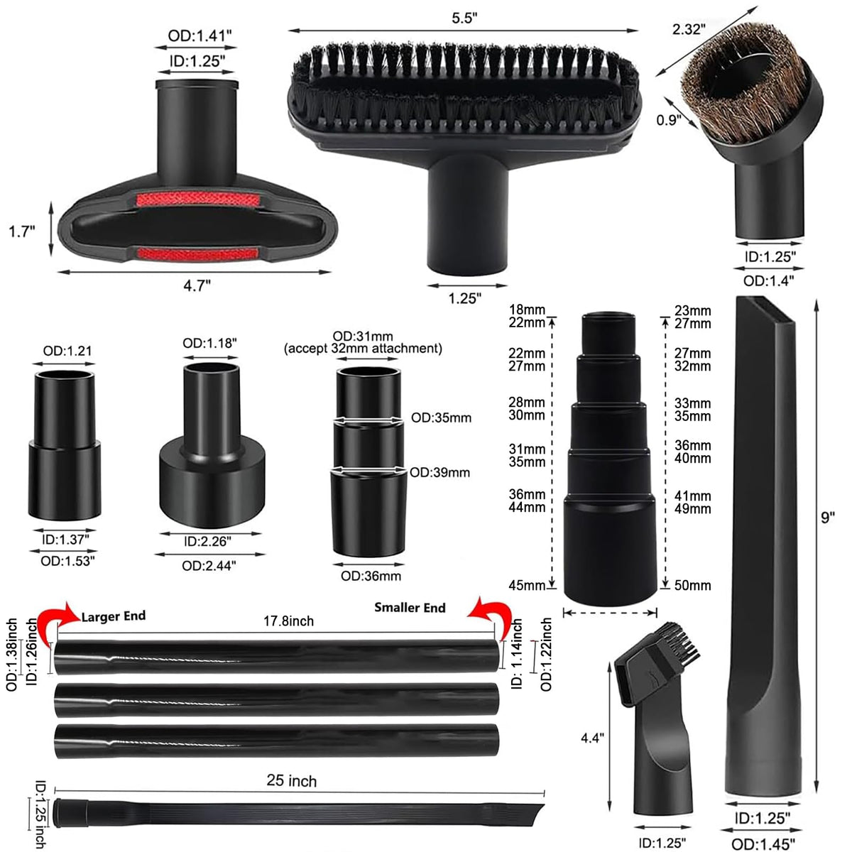 GREAPA 5-layer universal adapter assembled to fit multiple hose sizes.