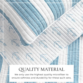 Great Bay Home king quilt shams blue beach design complements nautical decor.