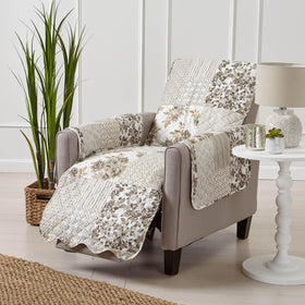 Great Bay Home reversible patchwork recliner cover with washable, pet-friendly design.