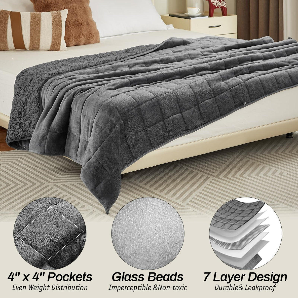 Great Daxing Sherpa fleece blanket on a bed demonstrates perfect 48x72 inch fit.