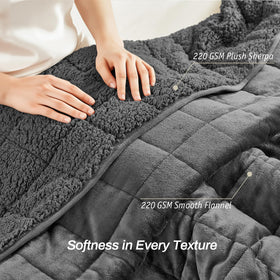Great Daxing Sherpa fleece blanket dark grey fabric emphasizes neutral bedroom styling.