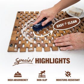 Green Alluvium Acacia Wood Bath Mat offers quick water drainage to prevent pooling.