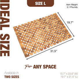 Green Alluvium Acacia Wood Bath Mat with non-slip rubber feet for safety on wet surfaces.
