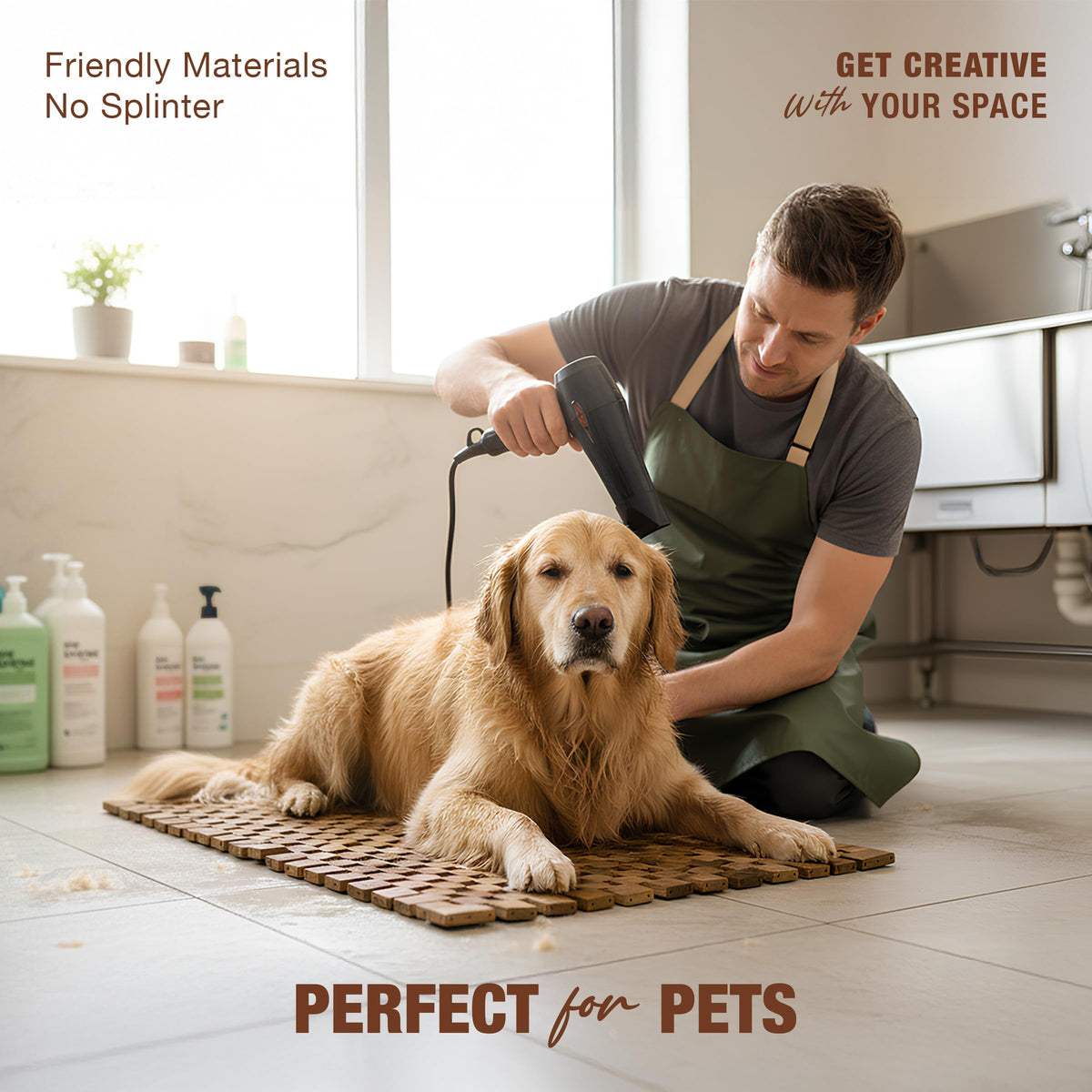 Green Alluvium Acacia Wood Bath Mat ideal for spa, sauna, and outdoor setups.