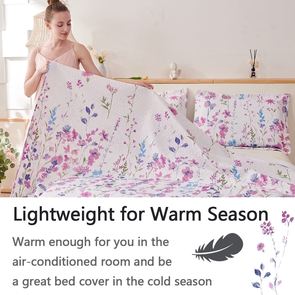 Green Essen floral coverlet enhances bedroom decor with botanical vibes
