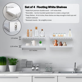 White scalloped shelves by Green Goods Supply on living room wall display