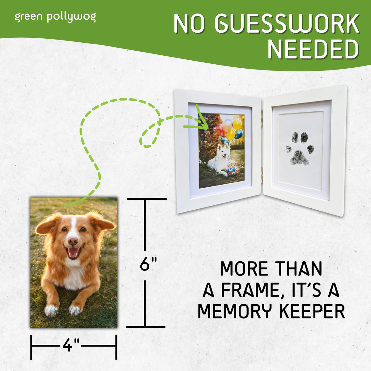 Green Pollywog hinged frame with brass mounts for wall or shelf display