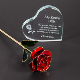 GreenCor anniversary gift set combines box, rose, and heart for a memorable moment.